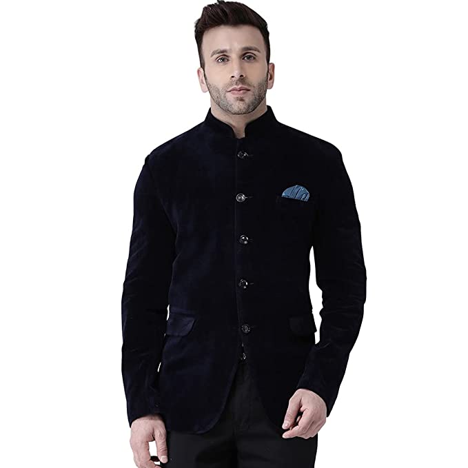 hangup Mens Blazer Size 44 (Blue5Button_Velvet_Blazer_44) Navy