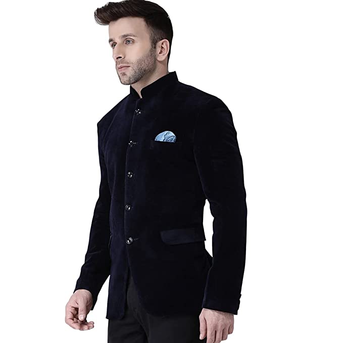 hangup Mens Blazer Size 44 (Blue5Button_Velvet_Blazer_44) Navy - Image 3