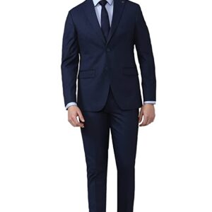 Daniel Crest Polyester Blend Men Navy Solid Slim Fit Formal Two Piece Suit Business Pants Set (PISUSNSF328609 40)