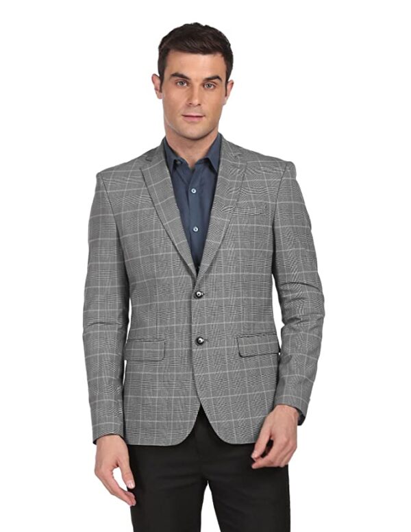 Arroy Head Men Grey Tailored Fit Check Formal Blazer