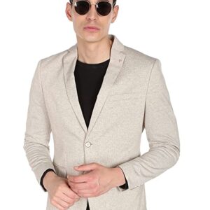 Arroy Head Men Beige Heathered Dobby Weave Formal Blazer
