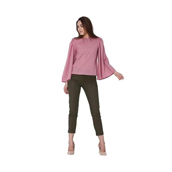 Kimiku Womens Round Neck Slub Top - Image 3