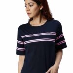 JUNEBERRY Women's Cotton Regular Fit Striped Half Sleeves T-Shirt