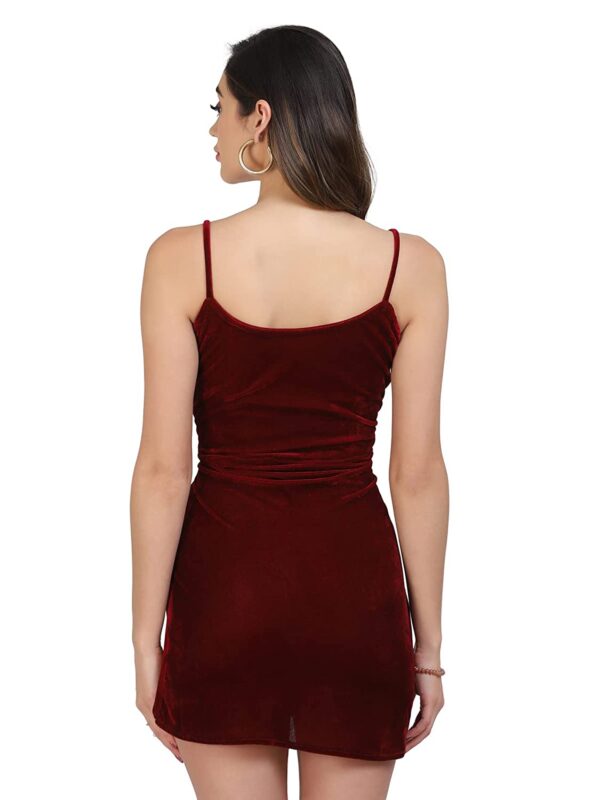 Women's Solid Stretchable Bodycon Velvet Dress - Image 5