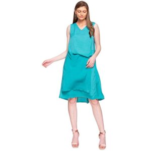 Kimiku Womens V Neck Slub Layered Skater Dress