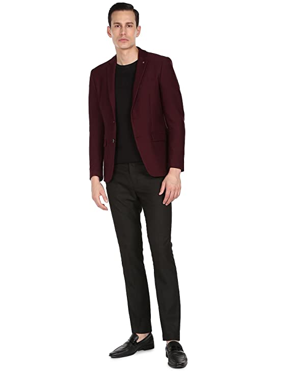 Arroy Head Men Maroon Solid Zero Calorie Fit Formal Blazer