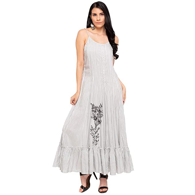Womens Strappy Neck Stripe Maxi Dress