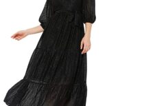 Kimiku Women's Polyester A-Line Midi Dress (10287073- Black_XS)