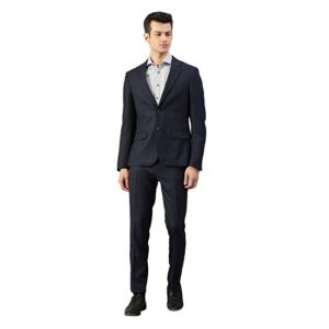 Brown Navy Blue Wool Blend Slim Fit Suit Set