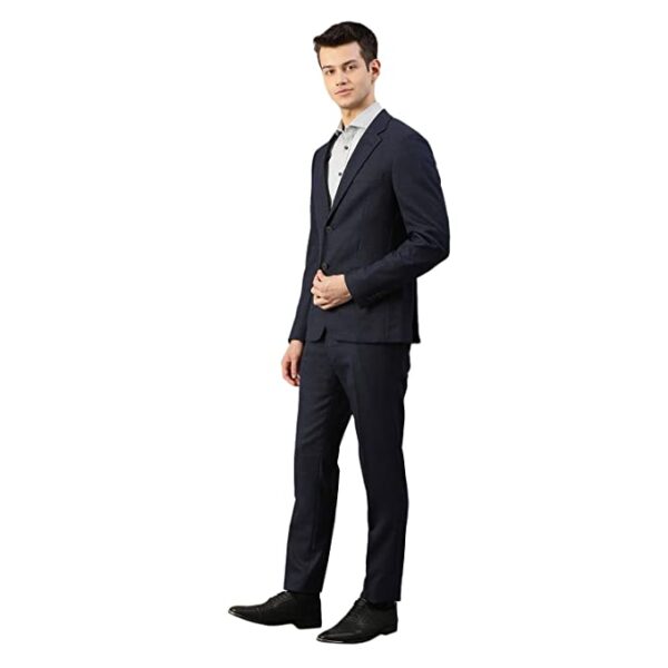 Brown Navy Blue Wool Blend Slim Fit Suit Set - Image 2