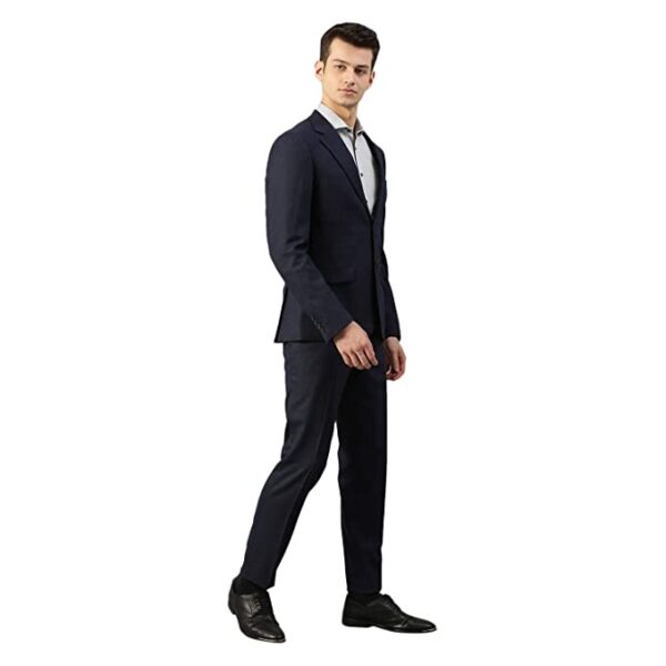 Brown Navy Blue Wool Blend Slim Fit Suit Set - Image 3