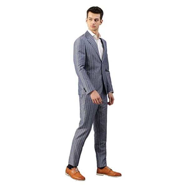 Brown Navy Blue Wool Blend Slim Fit Suit Set - Image 3