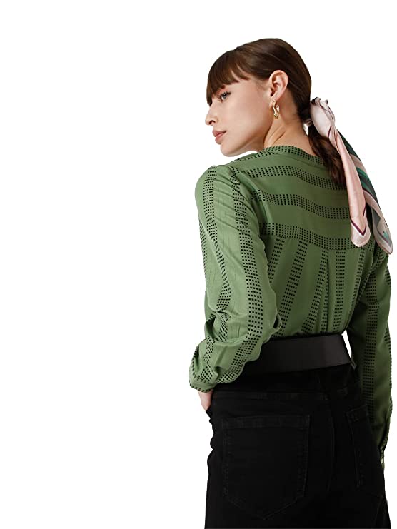 Kimiku Printed Polyester V Neck Womens Top (S22VM10273678-P)