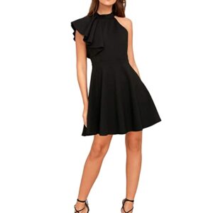 Addyoa Women's Ruffle Shoulder Skater Dress
