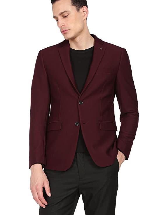 Arroy Head Men Maroon Solid Zero Calorie Fit Formal Blazer - Image 2