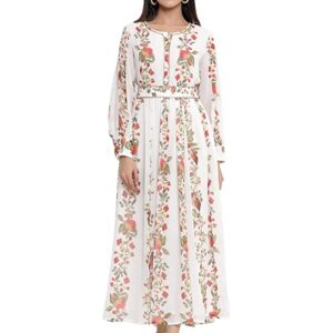 Arohiya Offwhite Chiffon Printed Flared Dress with Waist Tie-up