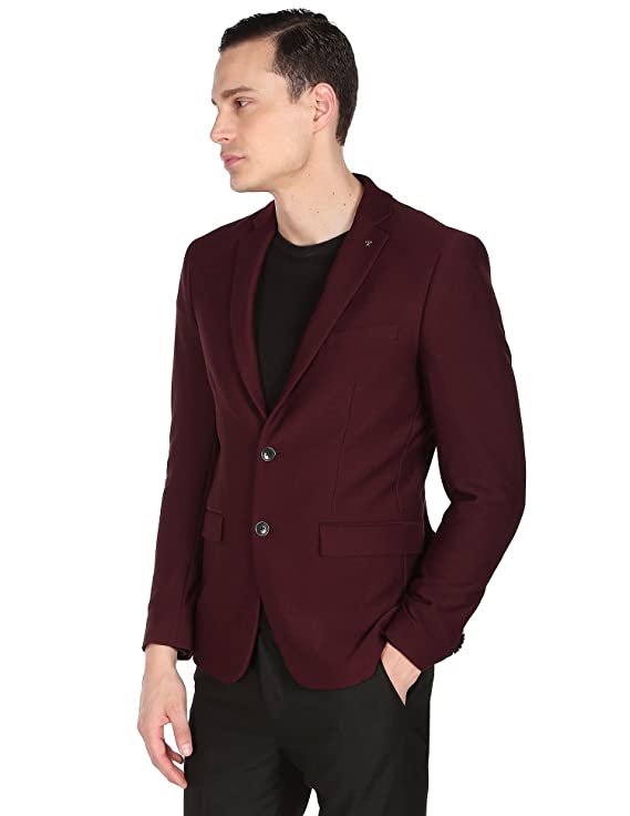 Arroy Head Men Maroon Solid Zero Calorie Fit Formal Blazer - Image 3