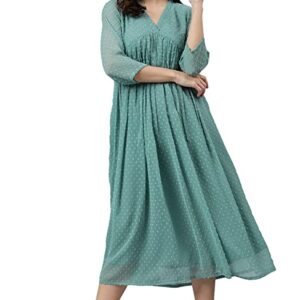 Jana Women's Turquoise Blue Poly Chiffon Self Design Flared Western Dress