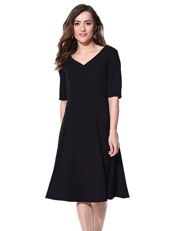 AARA Women's Polyester V-Neck Skater Knee Length Casual Dress