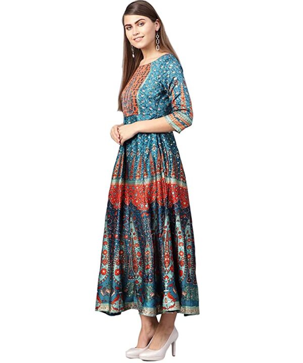 Arohiya Women's Dull Satin Printed Anarkali Dress - Image 3