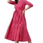 Jana Women's Pink Midi Cotton Western Dress