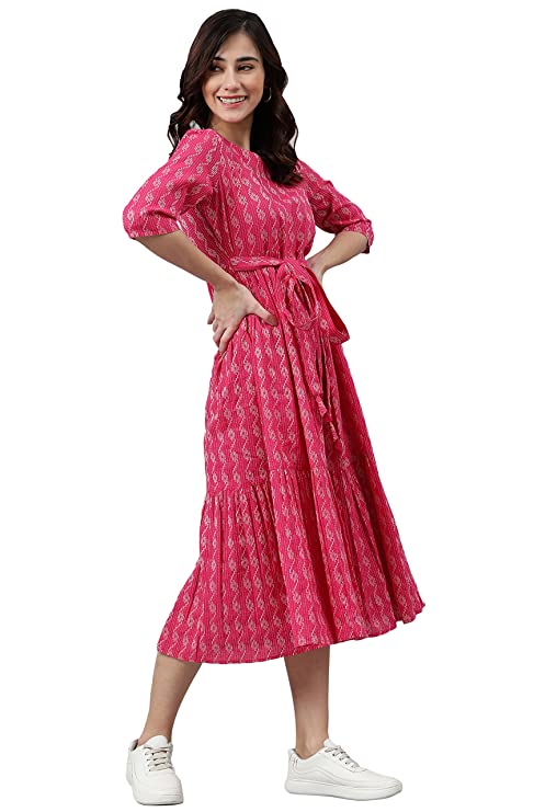 Jana Women's Pink Midi Cotton Western Dress - Image 2
