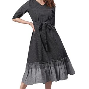 Jana Women's Black Cotton Western Dress with Pocket