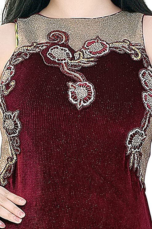 Kiya Velvet Flared/A-line Maroon Gowns for Women (4569) - Image 3